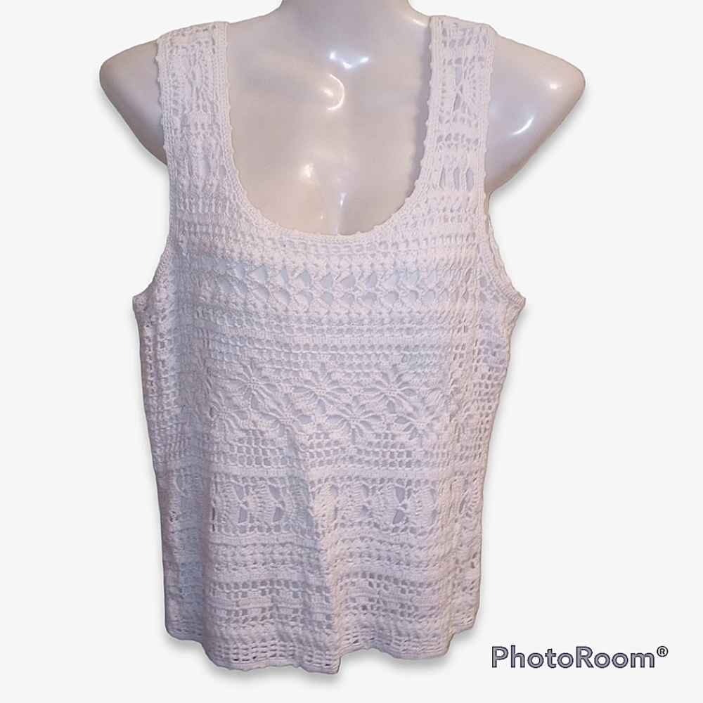 🤑5/$12! Anthropologie White 2 Layer Crochet Tank Top